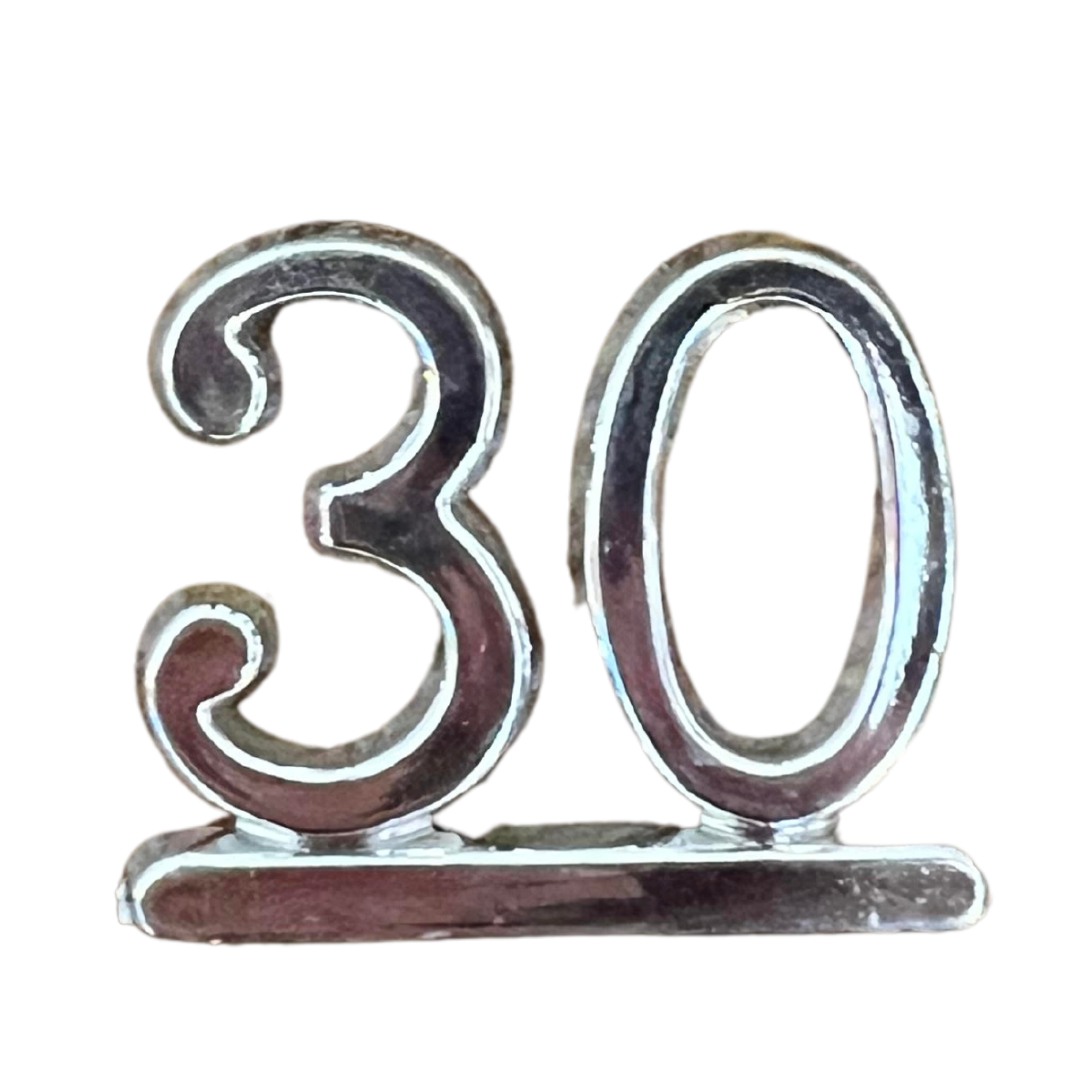 Small Number / Numeral Plastic Cake or Craft Decoration - Silver 30