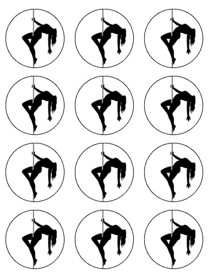 Pole dancing sport exercise Edible Printed Cupcake Toppers Icing Sheet of 12 Toppers