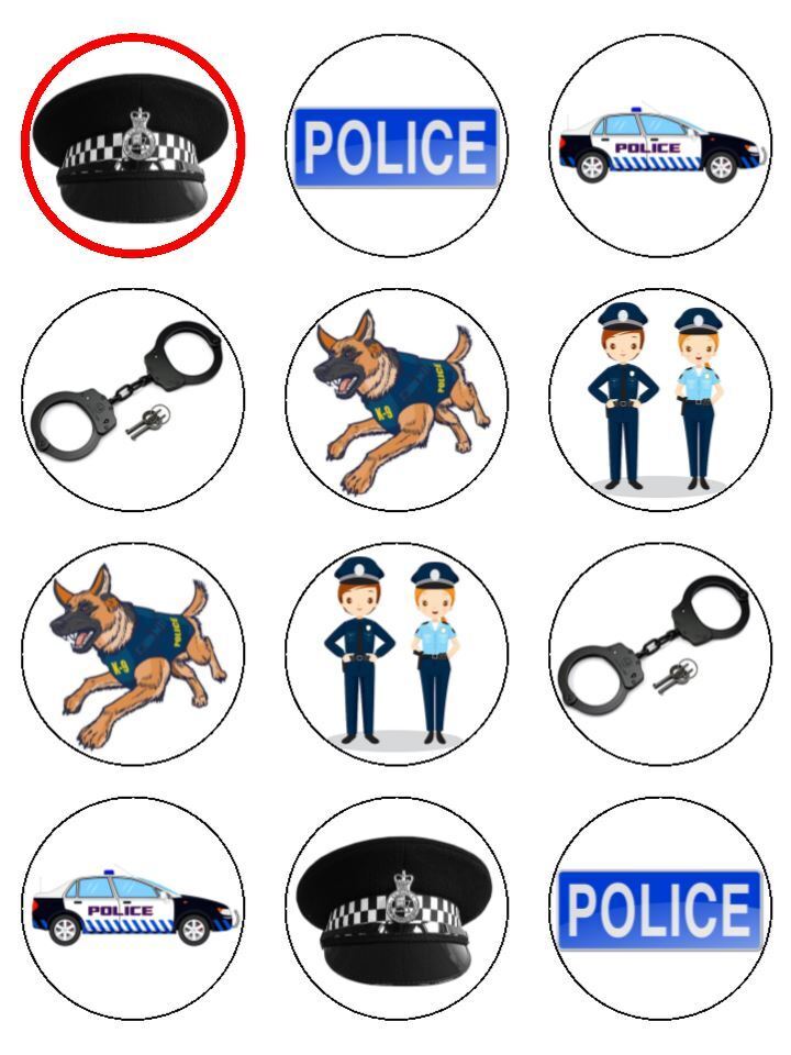 police Force graduation Edible Printed Cupcake Toppers Icing Sheet of 12 Toppers