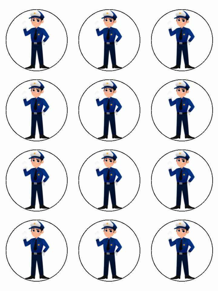 Police police man job profession edible printed Cupcake Toppers Icing Sheet of 12 Toppers