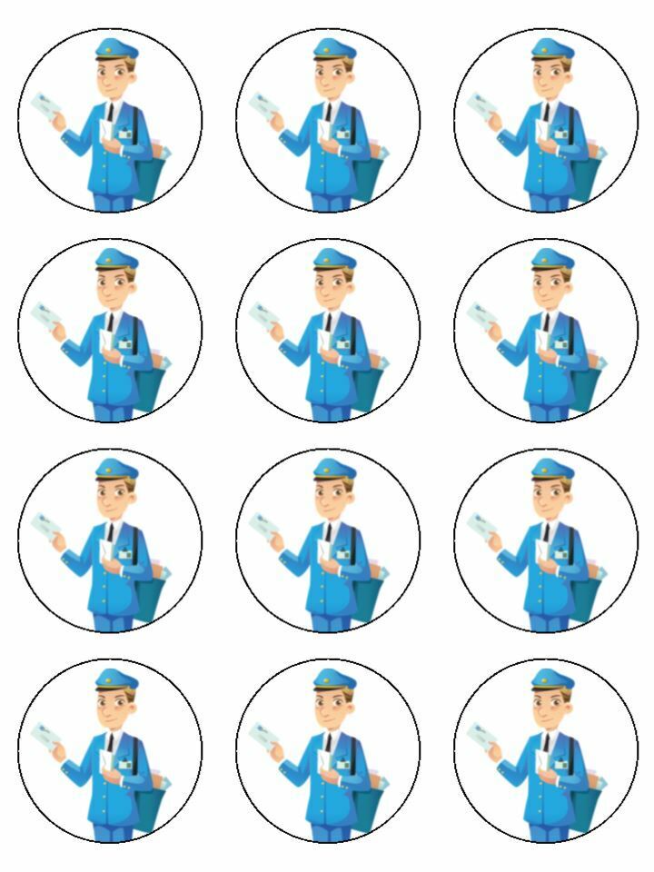 postman postie mail job profession edible printed Cupcake Toppers Icing Sheet of 12 Toppers