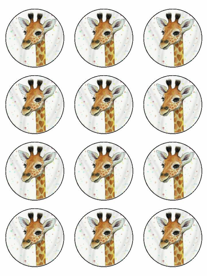 zoo animal giraffe topper painting edible printed Cupcake Toppers Icing Sheet of 12 Toppers