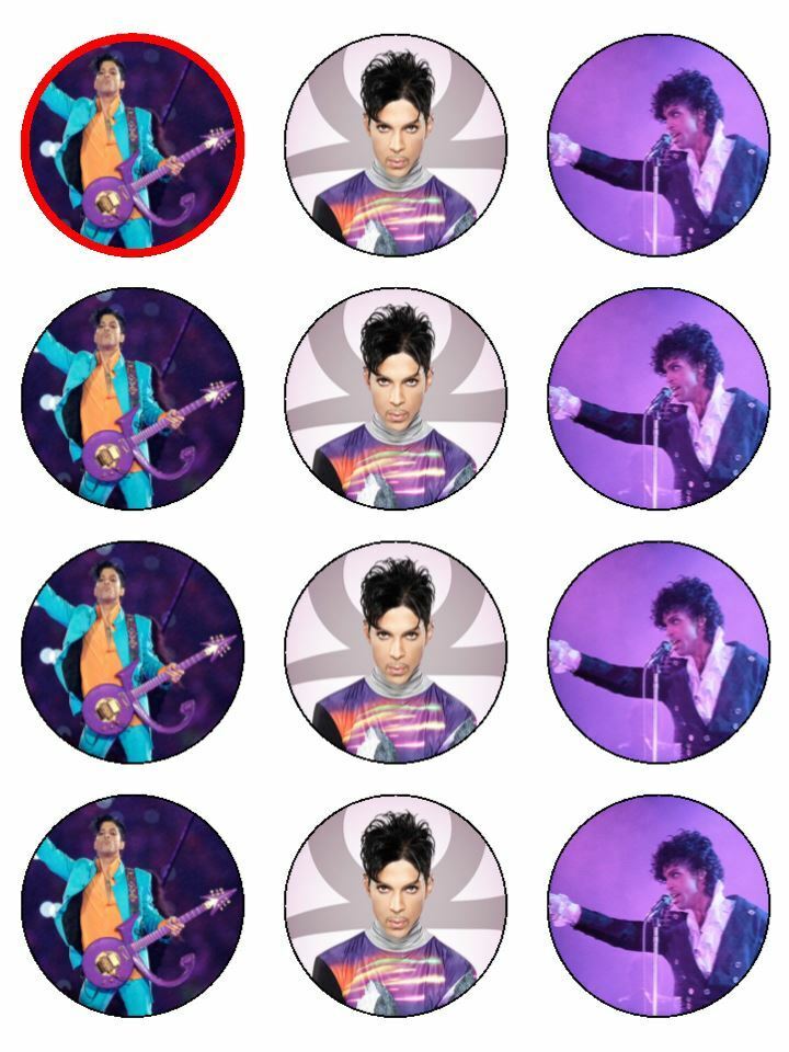 Prince singer purple rain music edible printed Cupcake Toppers Icing Sheet of 12 Toppers