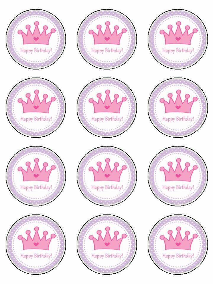 birthday princess crown birthday Edible Printed Cupcake Toppers Icing Sheet of 12 Toppers