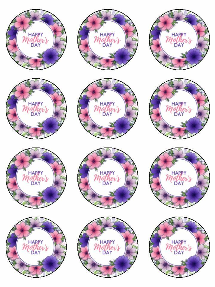 flowers floral mothers day Edible Printed Cupcake Toppers Icing Sheet of 12 Toppers
