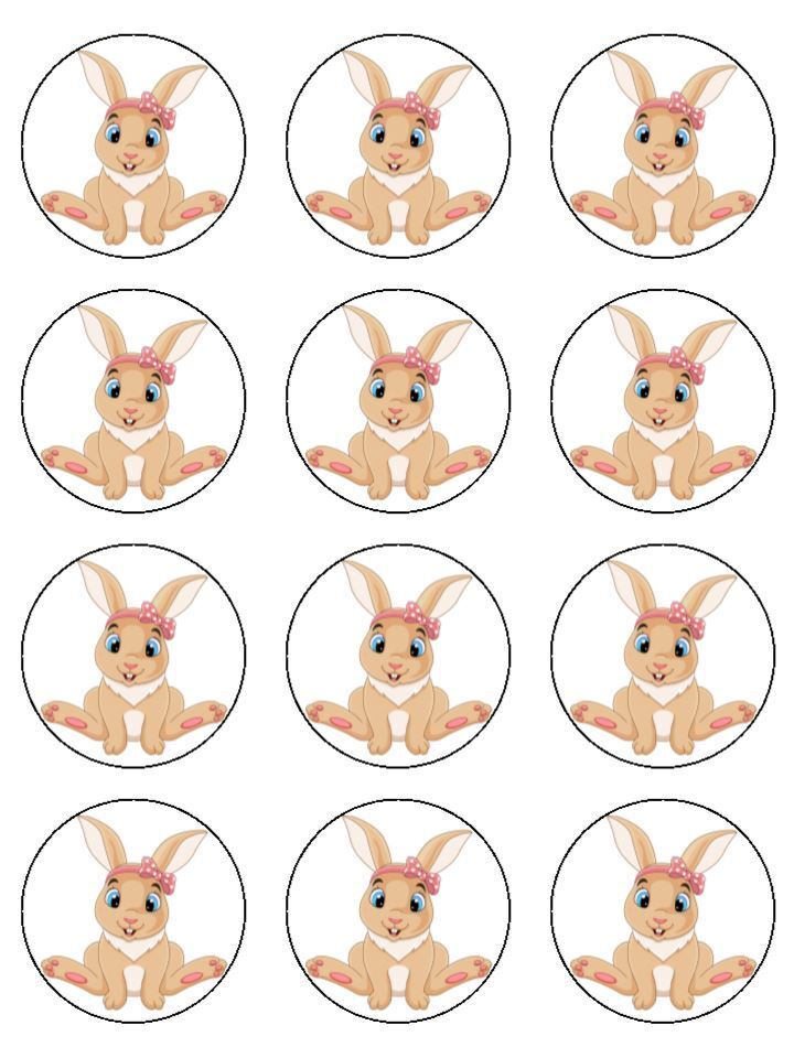 Rabbit animal cute Printed Edible Printed Cupcake Toppers Icing Sheet of 12 Toppers