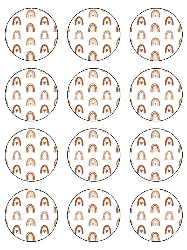 rainbow neutral brown Edible Printed Cupcake Toppers Icing Sheet of 12 Toppers