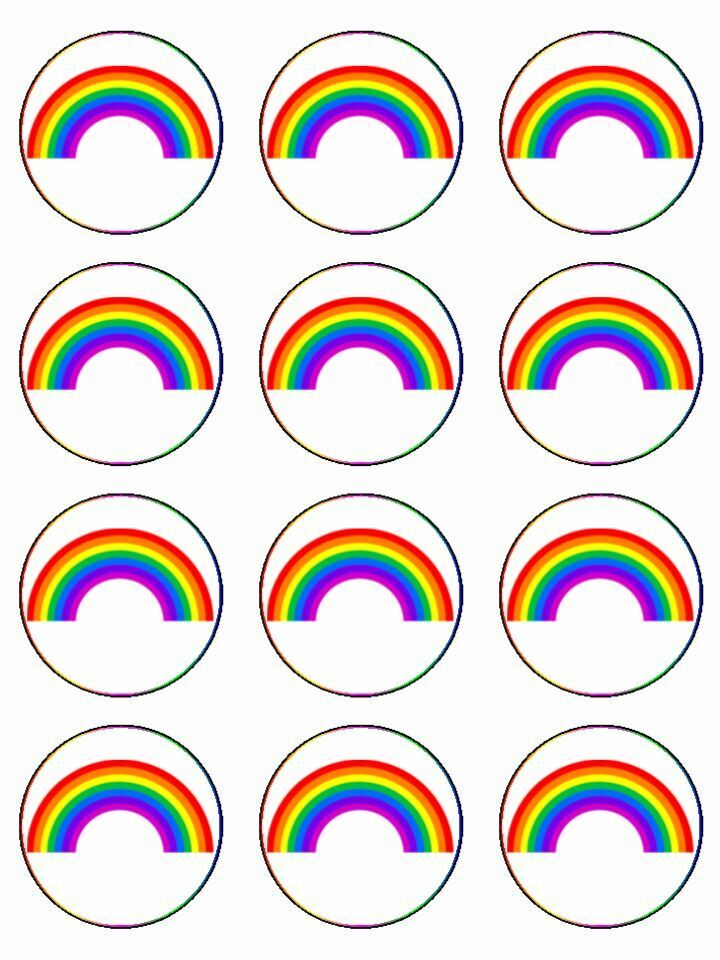 rainbow bright colourful edible printed Cupcake Toppers Icing Sheet of