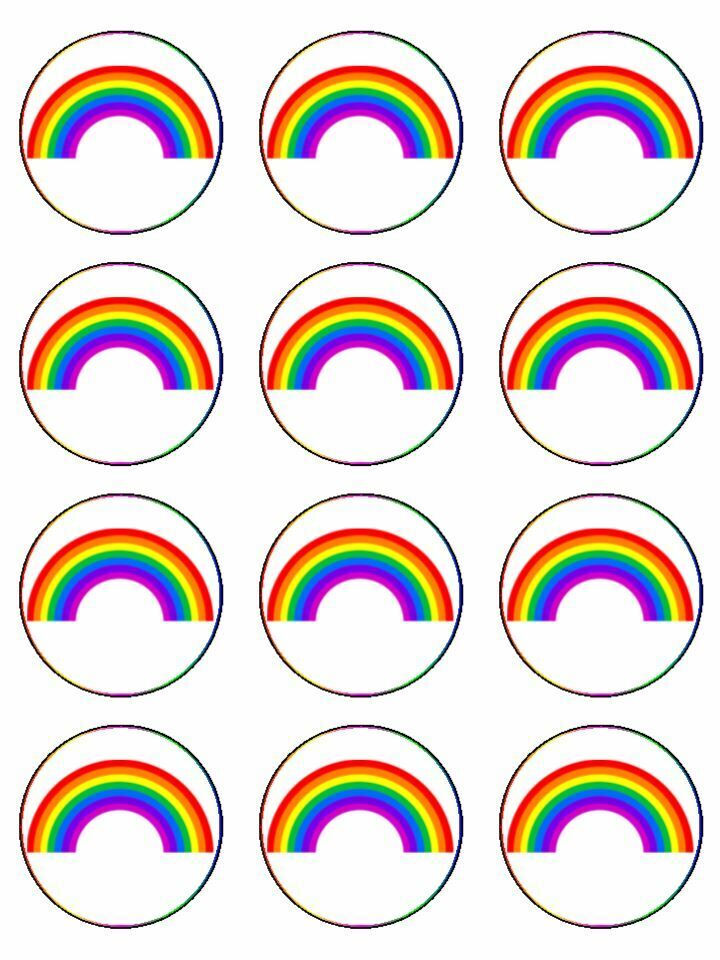 rainbow bright colourful  edible printed Cupcake Toppers Icing Sheet of 12 Toppers