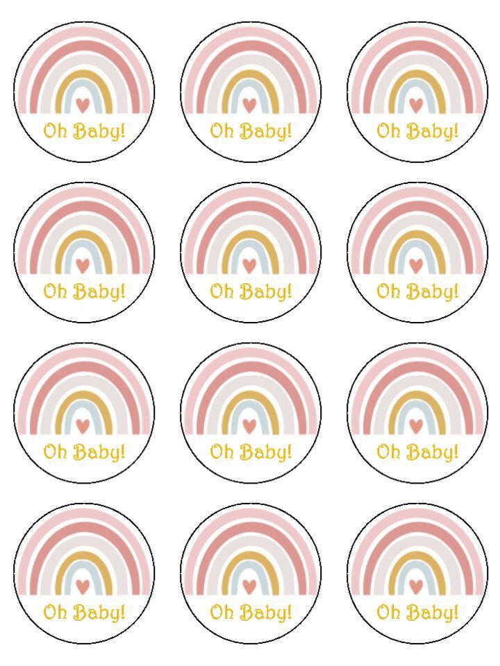 Rainbow gold pink personalised Edible Printed Cupcake Toppers Icing Sheet of 12 Toppers