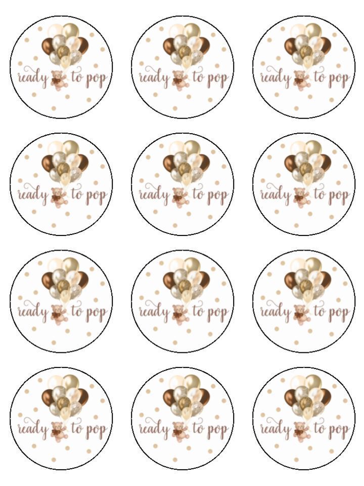 Ready to pop neutral baby Edible Printed Cupcake Toppers Icing Sheet of 12 Toppers