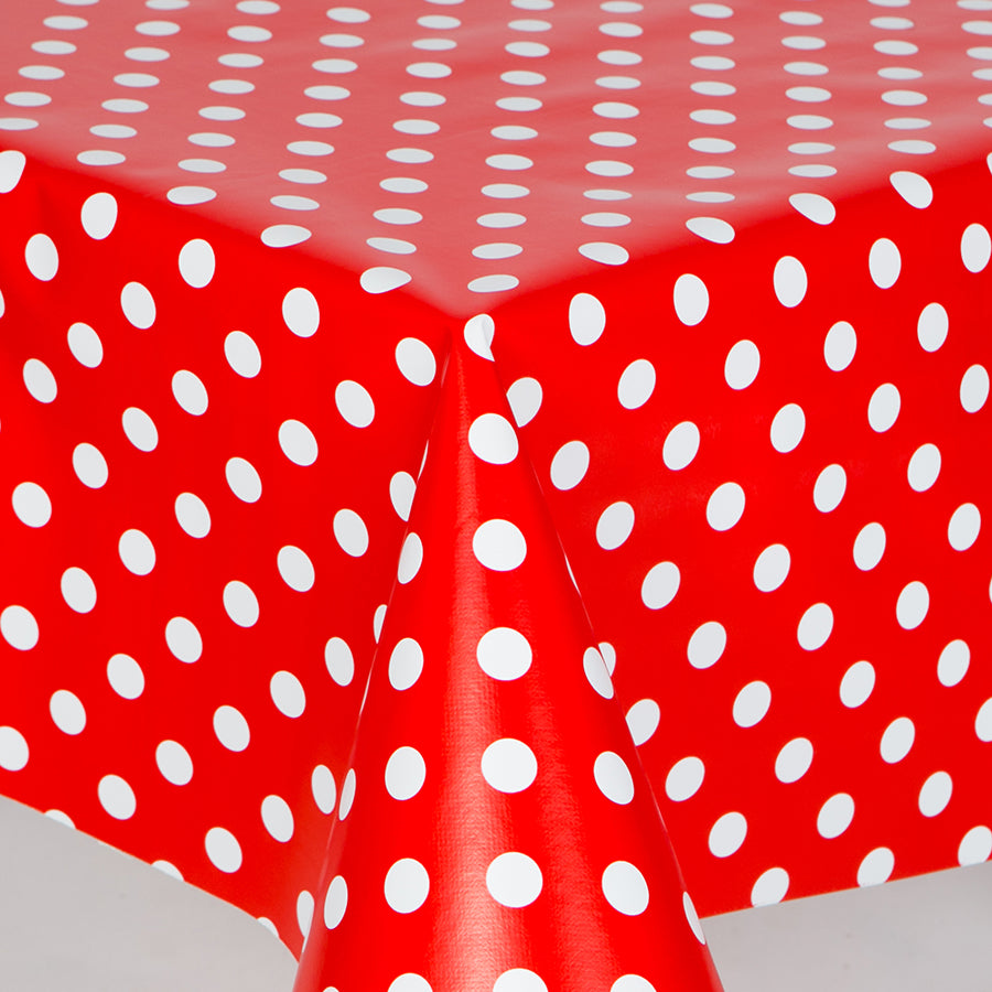 Red Polka Dot PVC Wipe Clean Vinyl Table Covering / Table Cloth