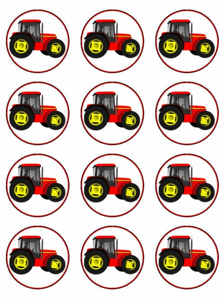 Tractor red tractor  edible printed Cupcake Toppers Icing Sheet of 12 Toppers