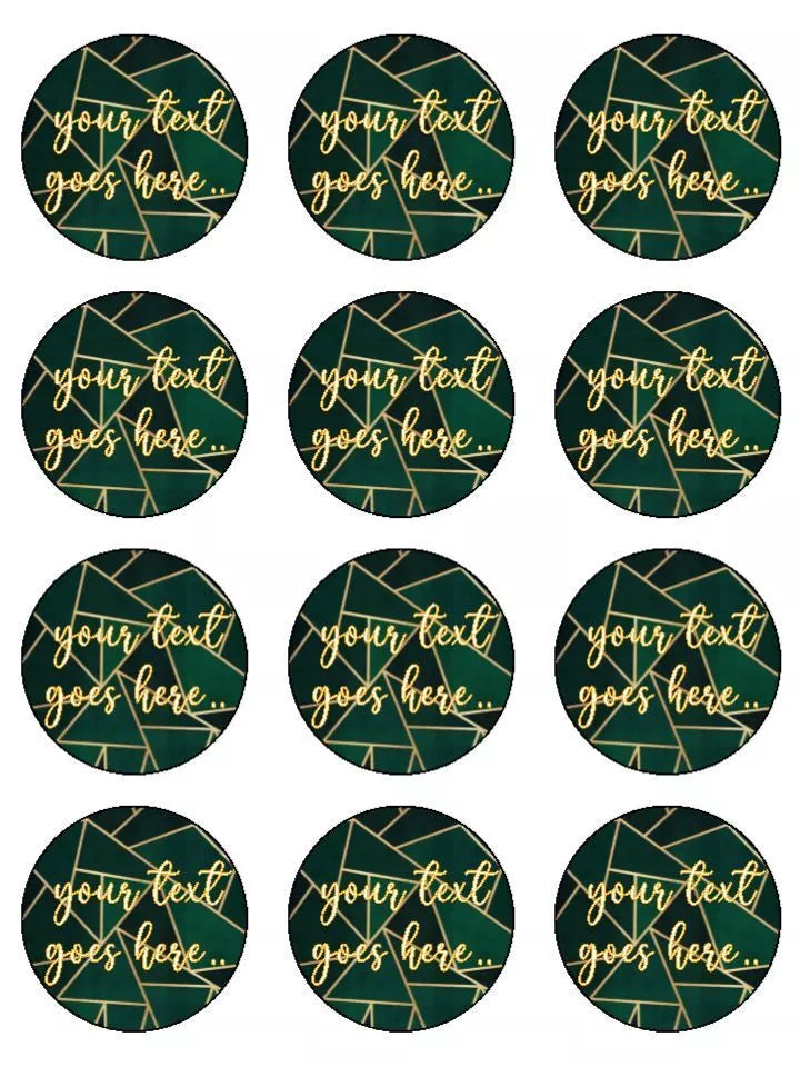 Green Geometric personalised Edible Printed Cupcake Toppers Icing Sheet of 12 toppers