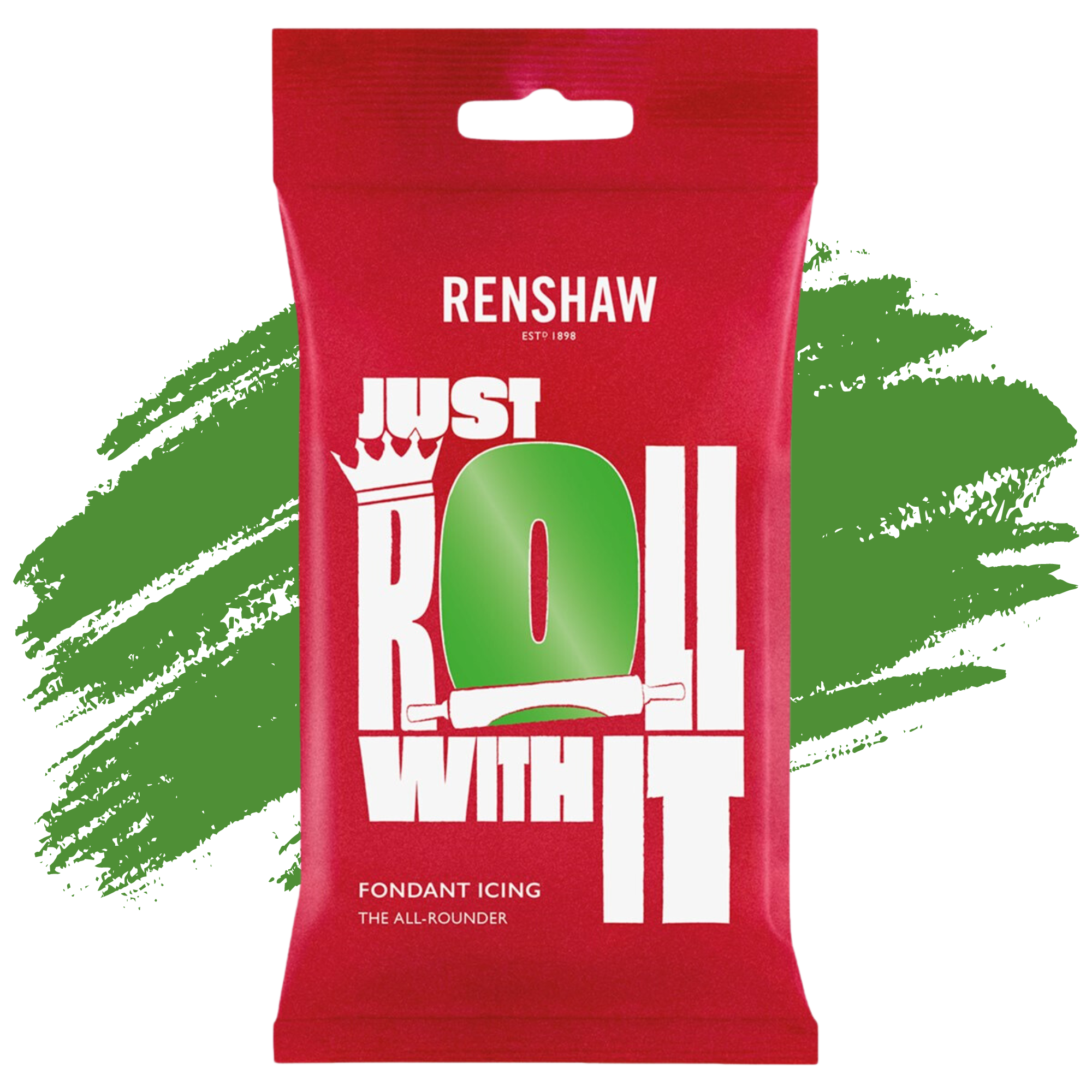 Renshaw Professional Sugar Paste Ready to Roll Fondant Just Roll with it Icing - Lincoln Green - 250g