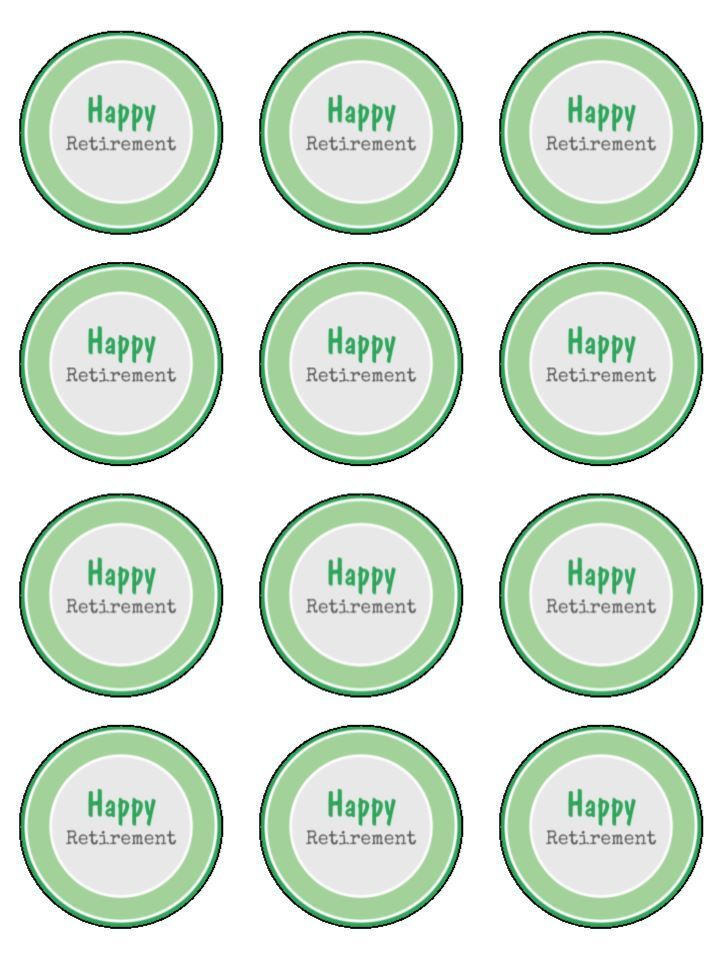 Happy Retirement green Edible Printed Cupcake Toppers Icing Sheet of 12 Toppers