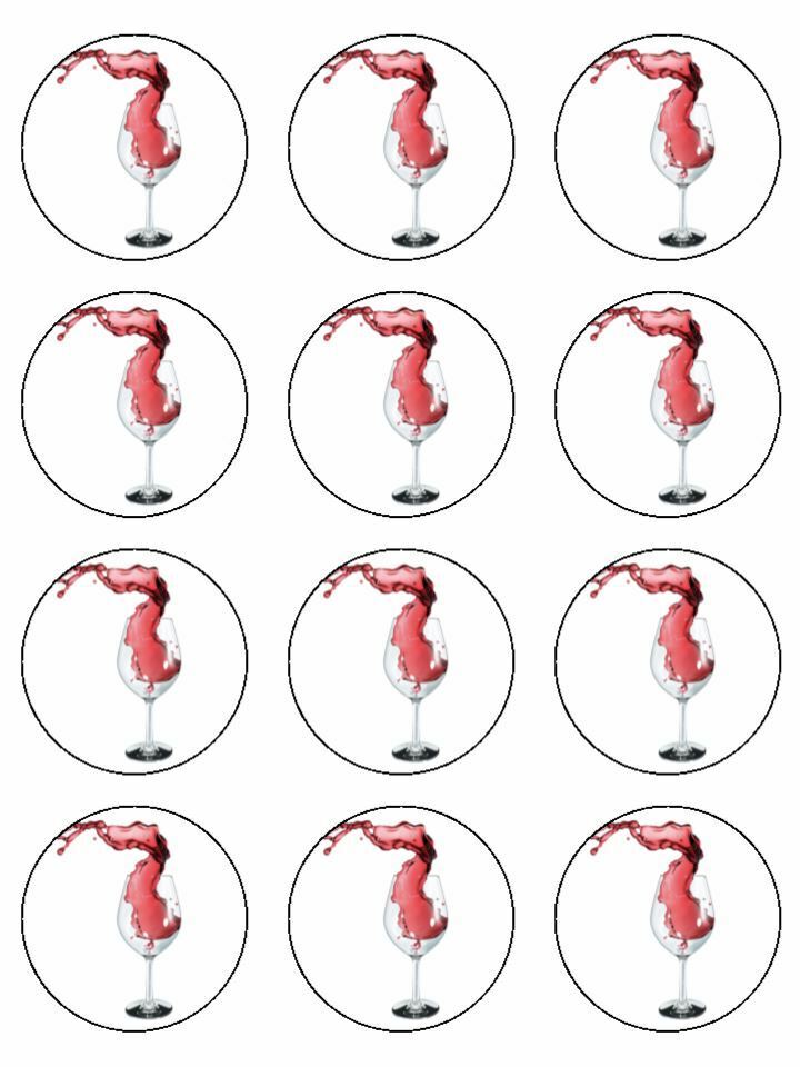 rose red wine alcohol drink edible printed Cupcake Toppers Icing Sheet of 12 Toppers
