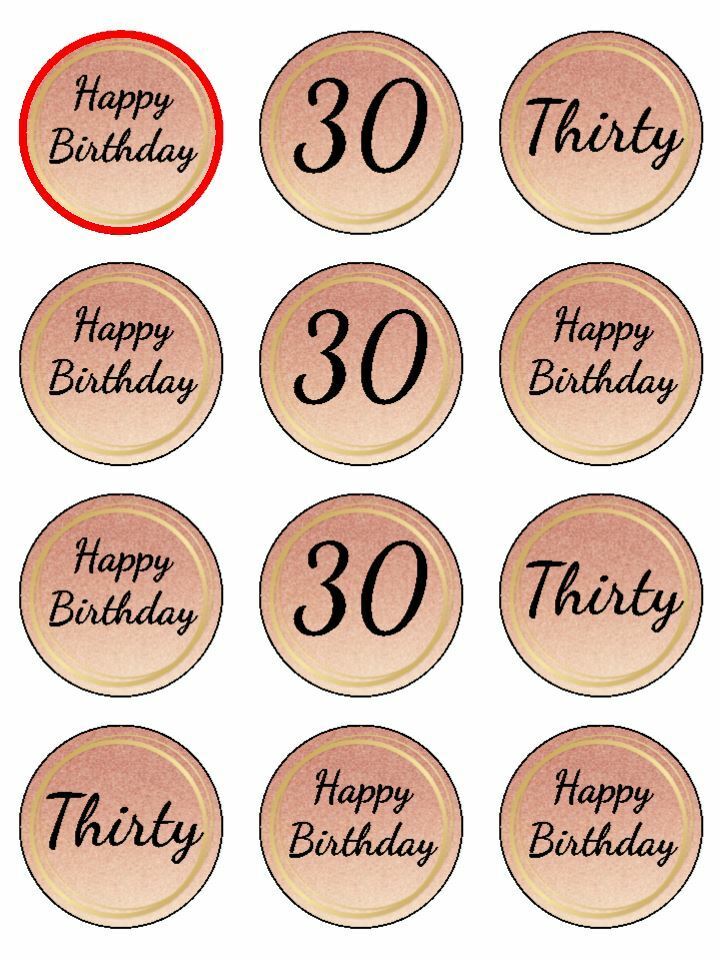 rose gold 30th birthday 30 edible printed Cupcake Toppers Icing Sheet of 12 Toppers