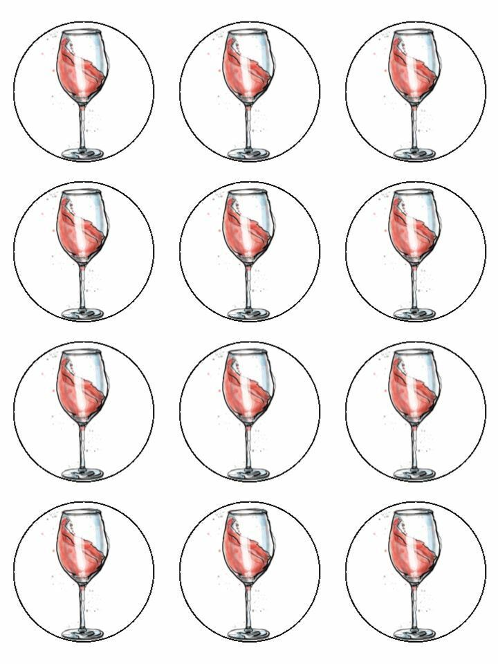 Rose wine glass drink alcohol edible printed Cupcake Toppers Icing Sheet of 12 Toppers