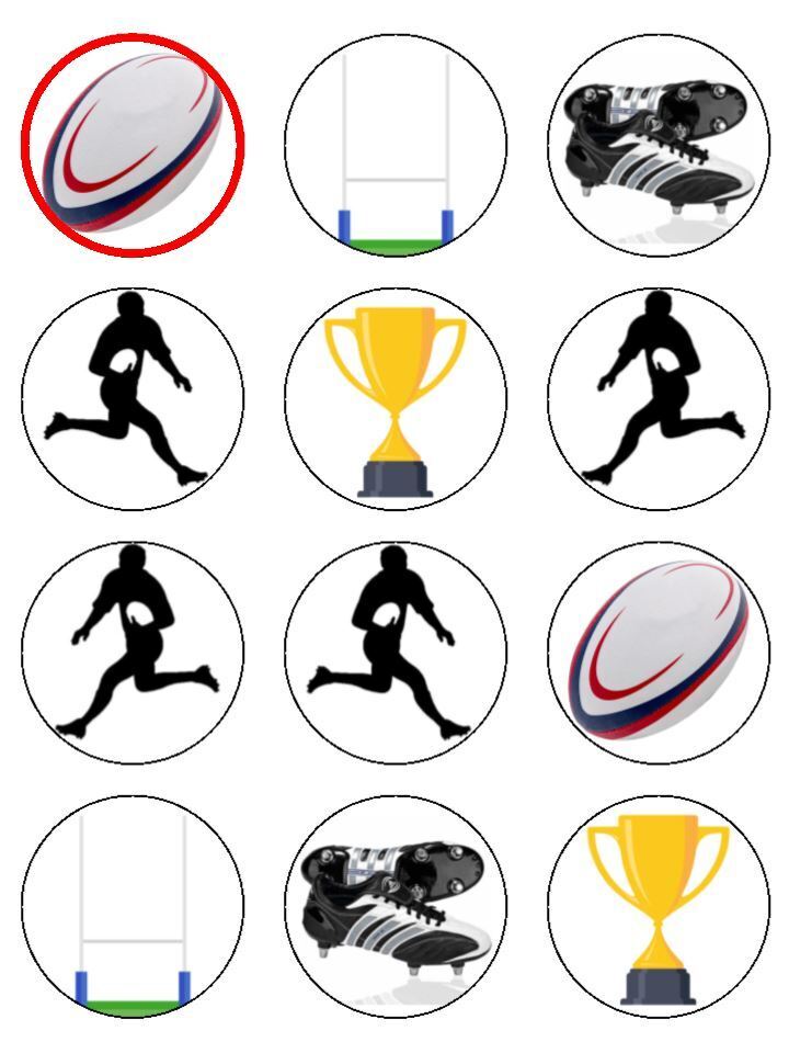 Rugby ball posts game sport Edible Printed Cupcake Toppers Icing Sheet of 12 Toppers