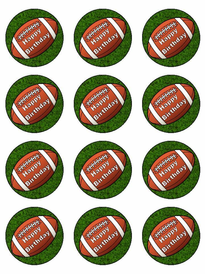 Green Grass Happy Birthday Rugby Ball Edible Printed Cupcake Toppers Icing Sheet of 12 Toppers