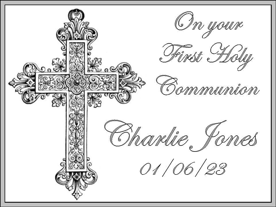 First Holy Communion Cross Personalised Edible Printed Cake Topper Icing Sheet Rectangle / Oblong