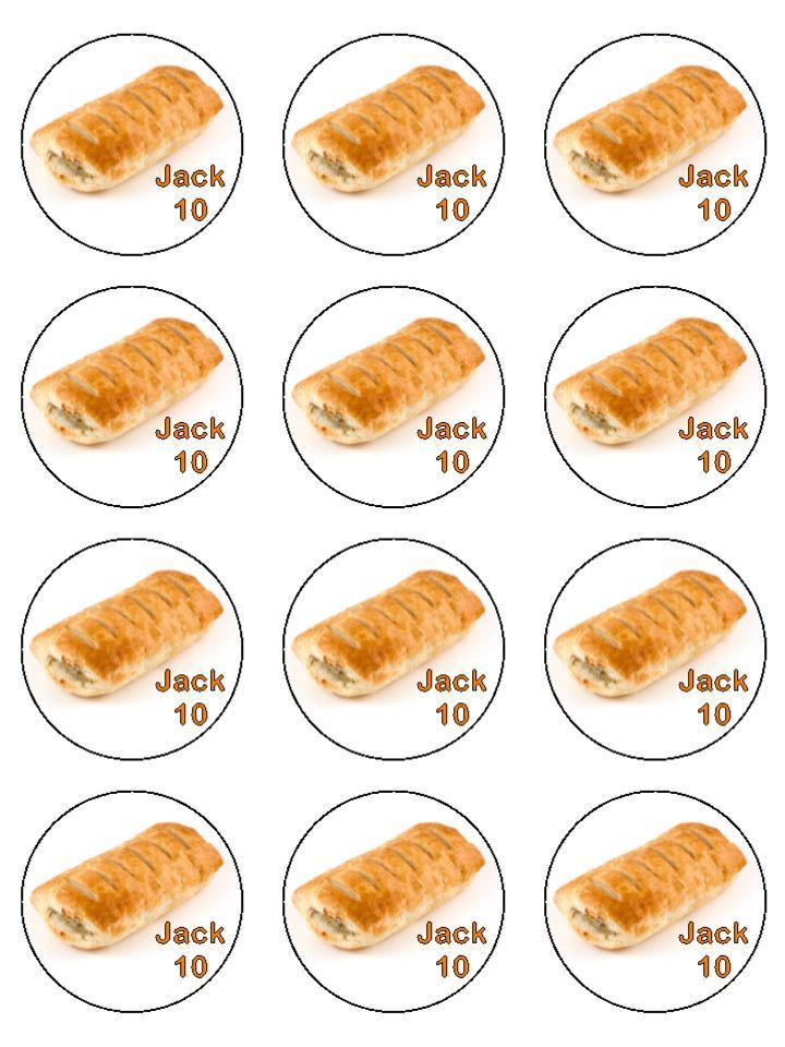 Sausage roll pastry Personalised Edible Printed Cupcake Toppers Icing Sheet of 12 Toppers