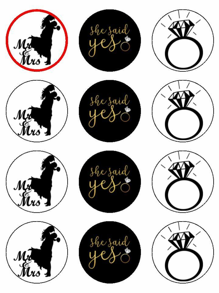 she said yes engagement engaged edible printed Cupcake Toppers Icing Sheet of 12 Toppers
