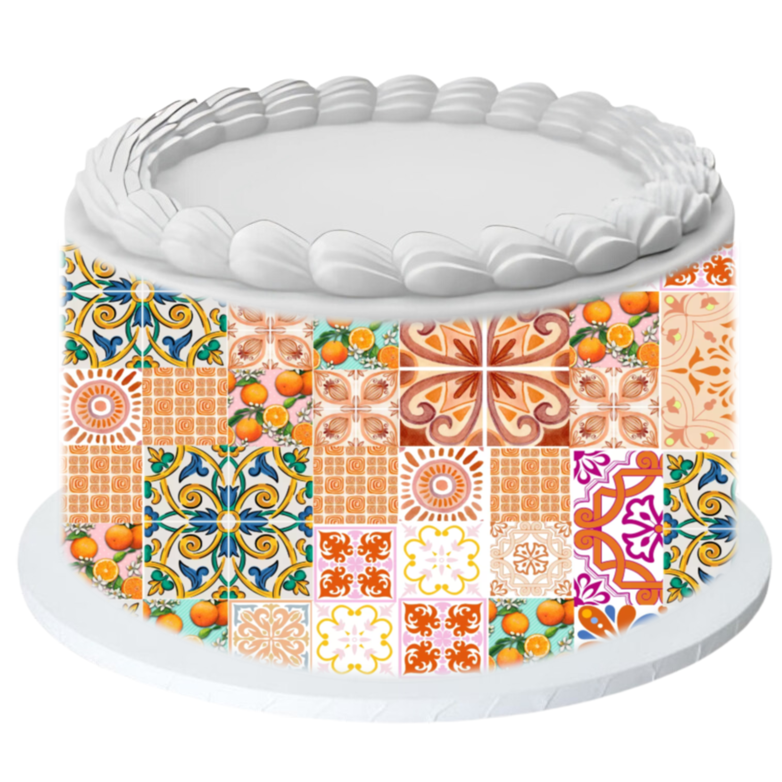 Mediterranean Sicily Style tile pattern Edible Printed Cake Decor Topper Icing Sheet Decoration