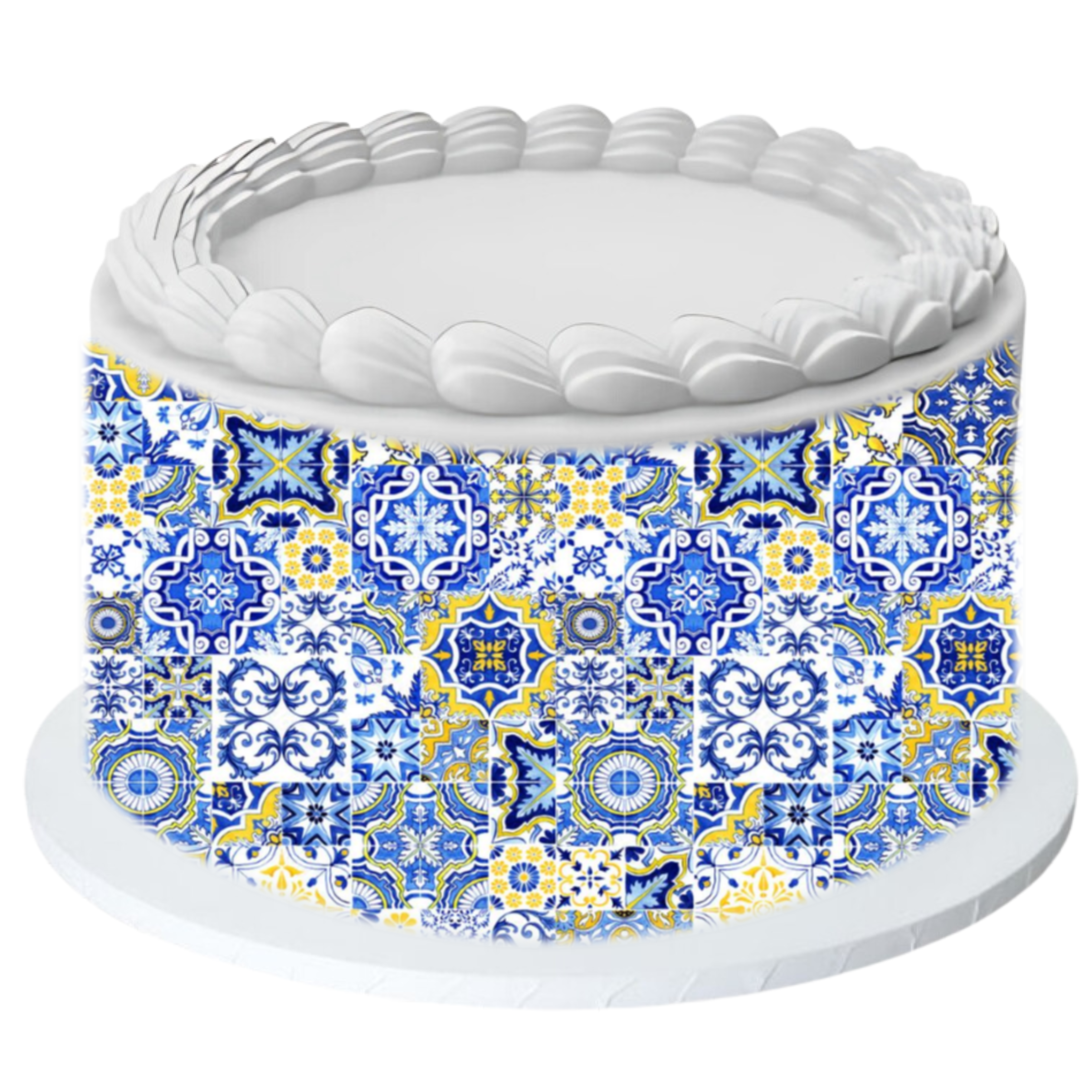 Mediterranean Amalfi Blue tile pattern Edible Printed Cake Decor Topper Icing Sheet Decoration