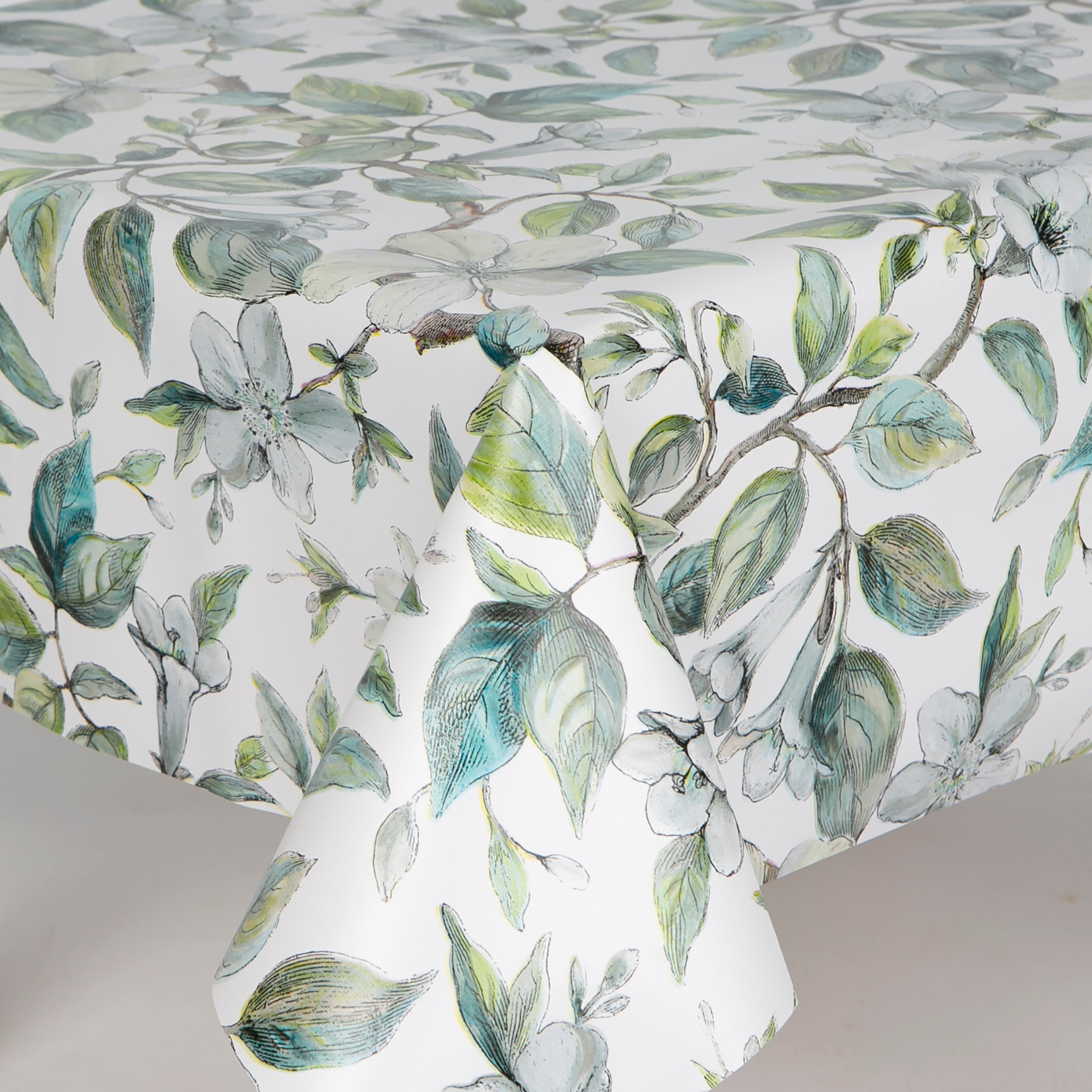 Silverbell Flower and Leaf PVC Wipe Clean Vinyl Table Covering / Table Cloth