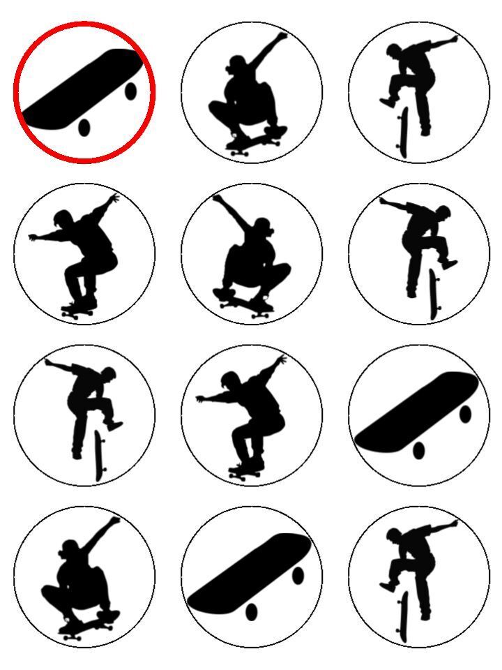 Skateboarding sport hobby skateboard Edible Printed Cupcake Toppers Icing Sheet of 12 Toppers