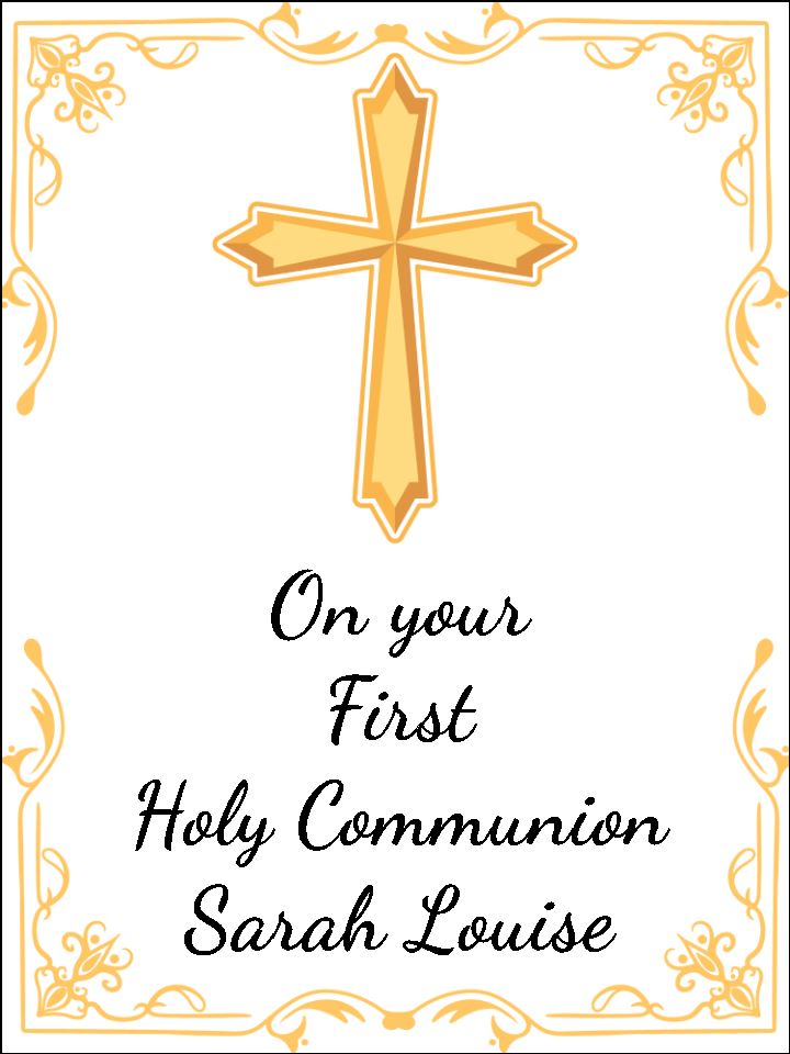 First Holy communion Gold Personalised Edible Printed Cake Topper Icing Sheet Rectangle / Oblong