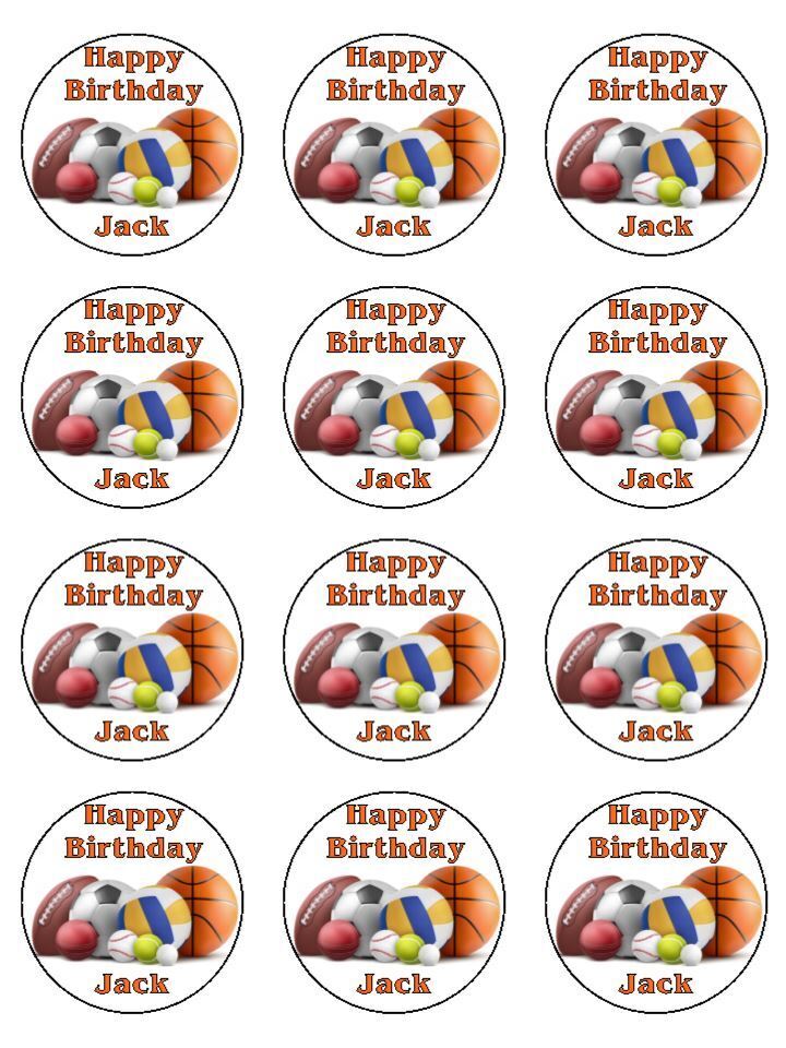 Sports balls hobby sport personalised Edible Printed Cupcake Toppers Icing Sheet of 12 toppers