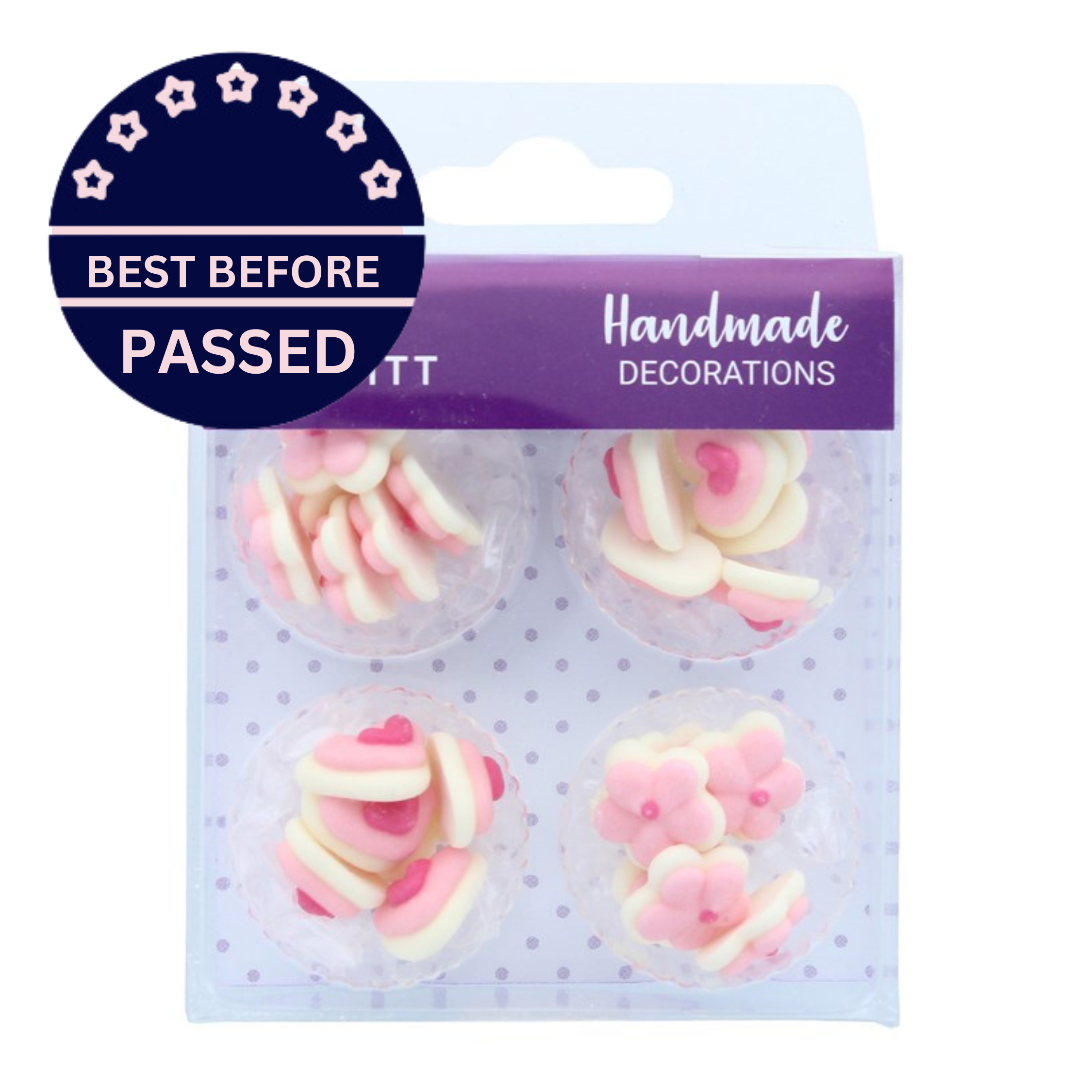 B.B 17.11.24 Pink Mini Hearts And Flowers Edible Cake or Cupcake Sugar Pipings approx. 24