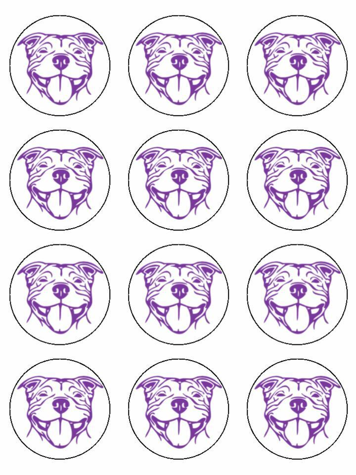 Staffy head staffordshire bull terrier dog edible Printed Cupcake Toppers Icing Sheet of 12 Toppers