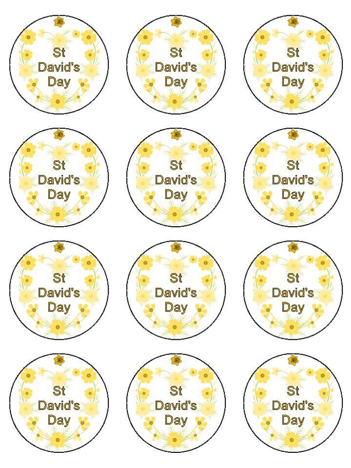 St David's day wales daffodil printed Edible Printed Cupcake Toppers Icing Sheet of 12 Toppers