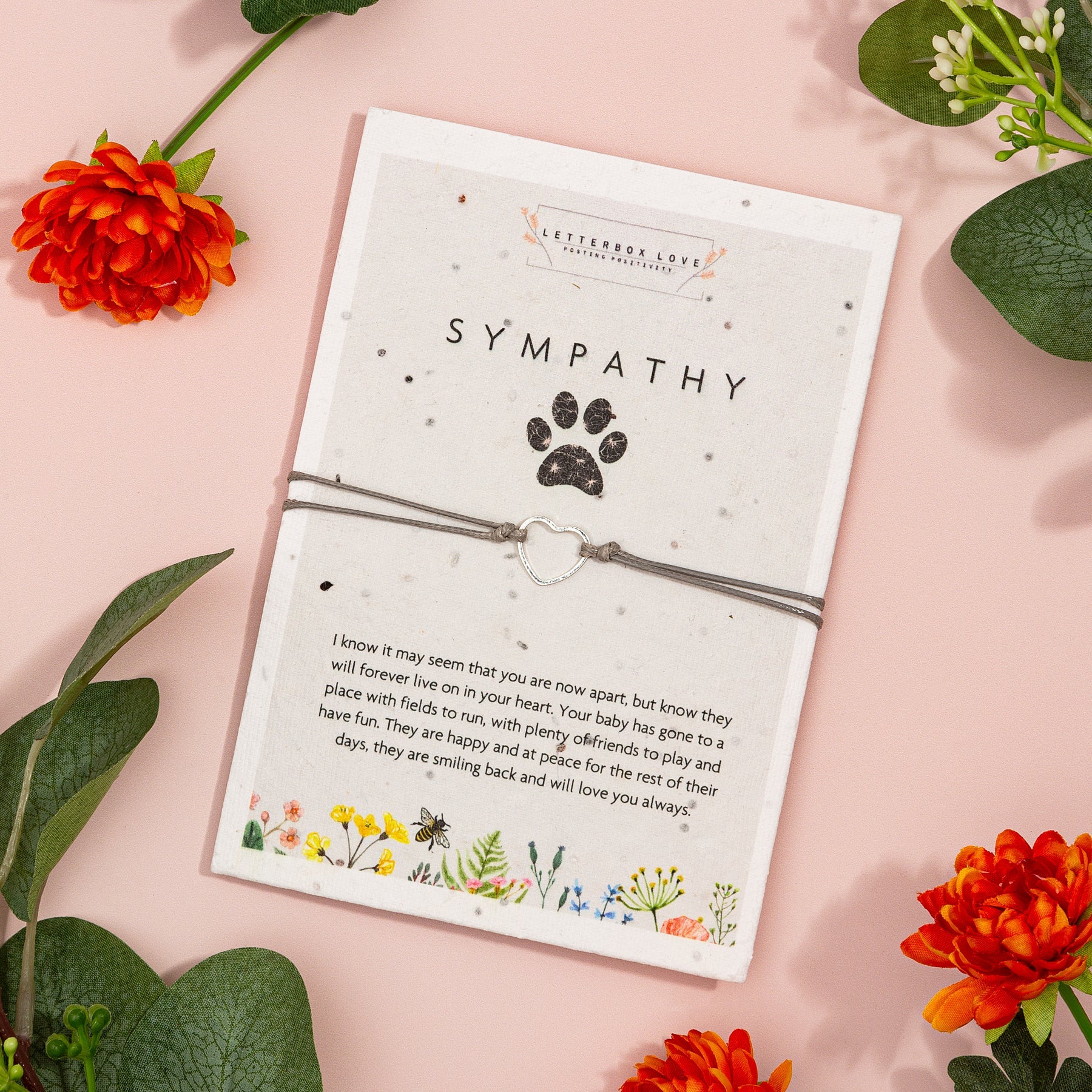 Letterbox Love Seed Card & Wish Bracelet - Sympathy Paw print Dog