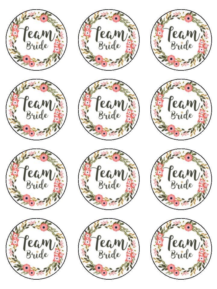 Bride Squad Team bride hen night Edible Printed Cupcake Toppers Icing Sheet of 12 Toppers
