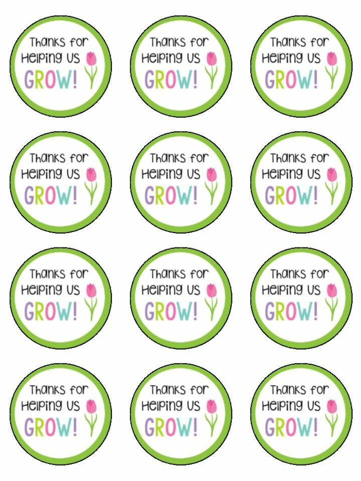 Thank you for helping me grow edible printed Cupcake Toppers Icing Sheet of 12 Toppers