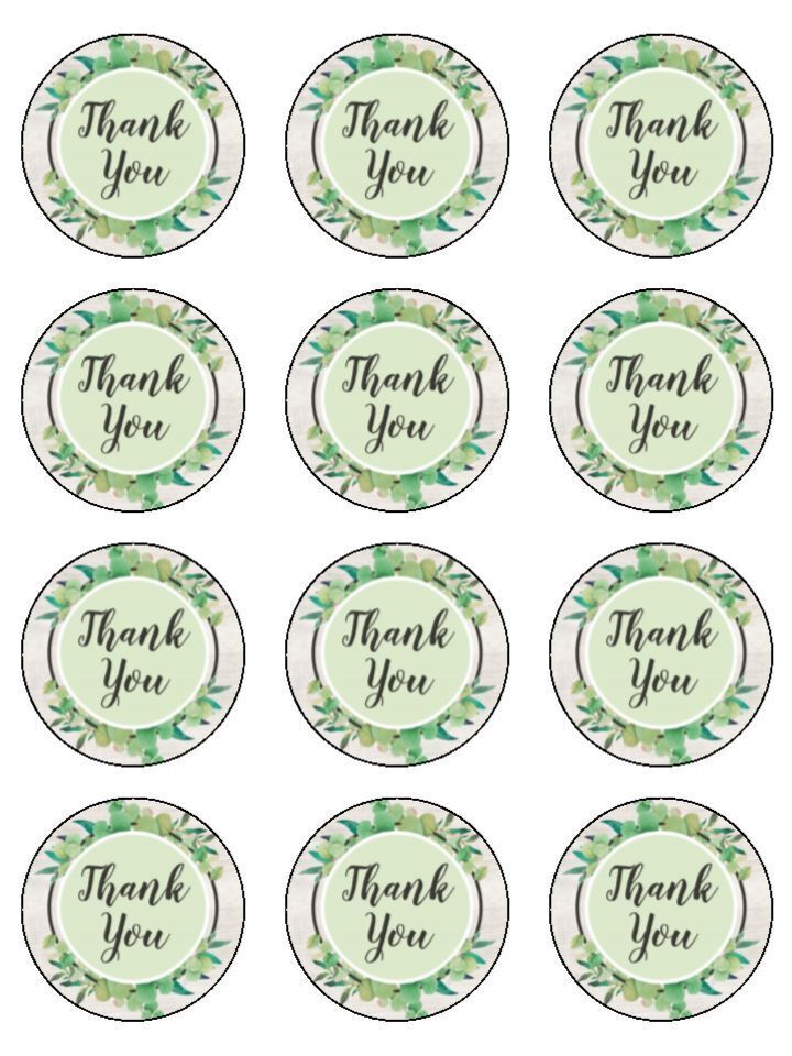 thank you green floral Edible Printed Cupcake Toppers Icing Sheet of 12 Toppers