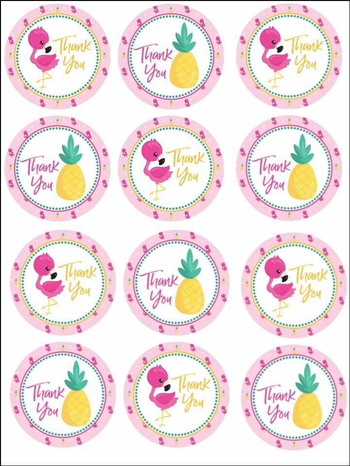 Thank you flamingo pink tropical edible Printed Cupcake Toppers Icing Sheet of 12 Toppers