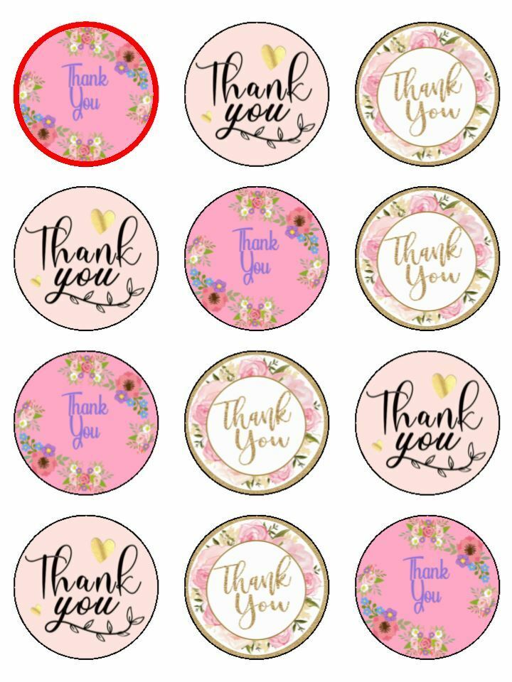 Thank you pink girly thanks edible Printed Cupcake Toppers Icing Sheet