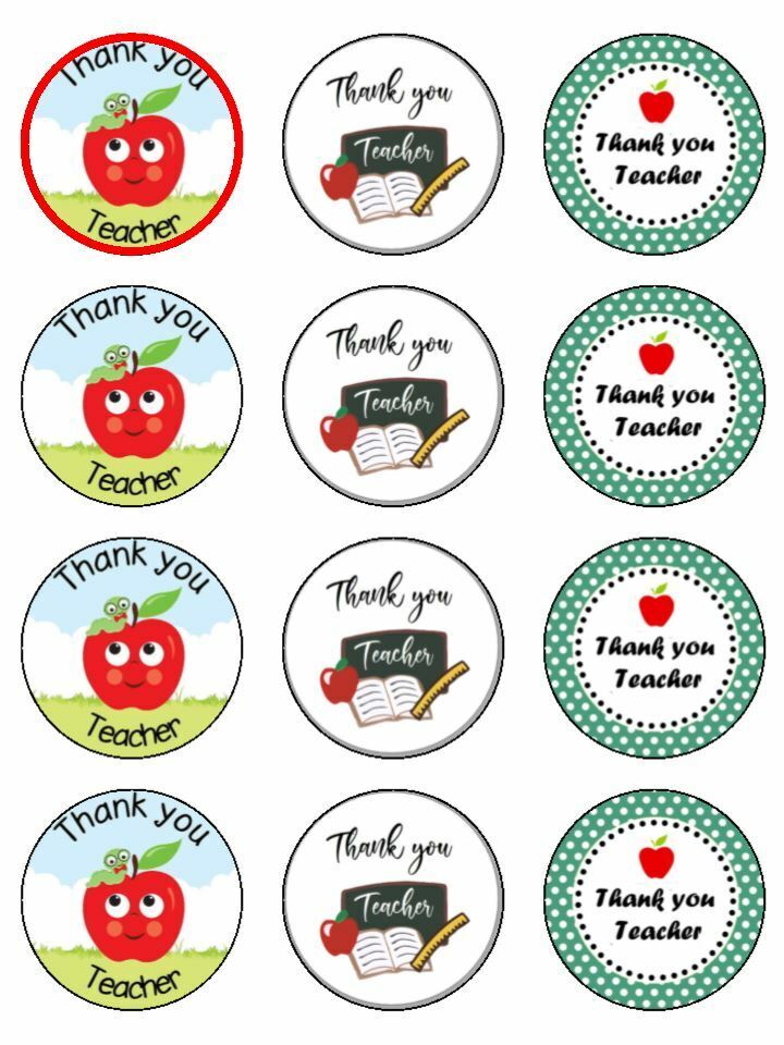 Thank you teacher apple edible printed Cupcake Toppers Icing Sheet of 12 Toppers