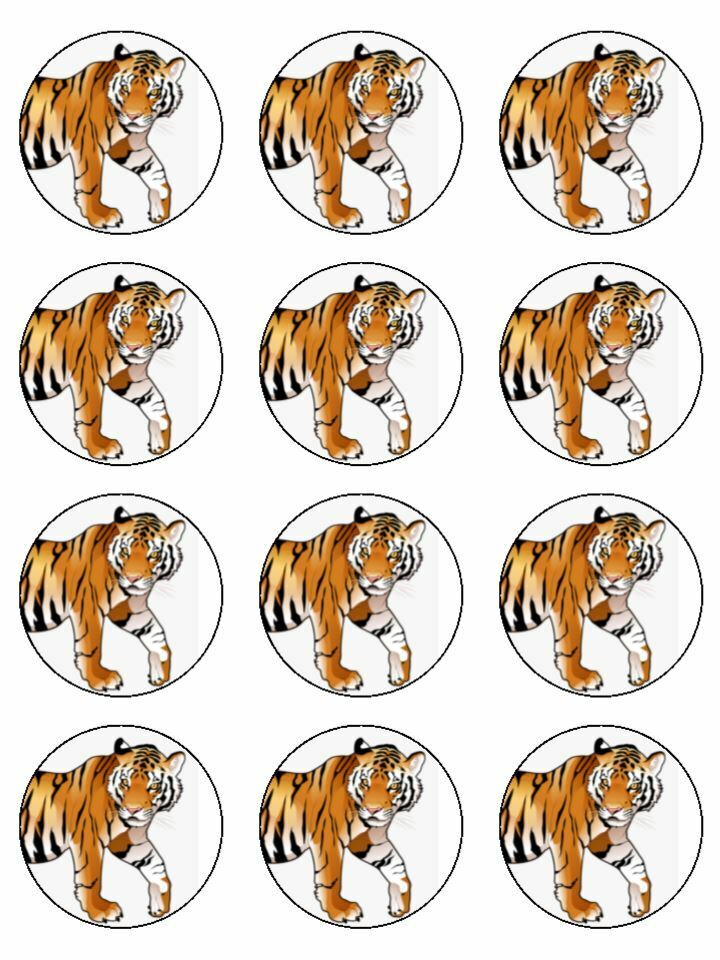 zoo animal wild topper tiger edible printed Cupcake Toppers Icing Sheet of 12 Toppers