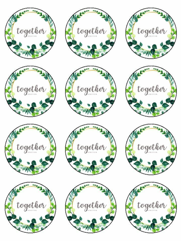 Together forever foliage engagement edible Printed Cupcake Toppers Icing Sheet of 12 Toppers