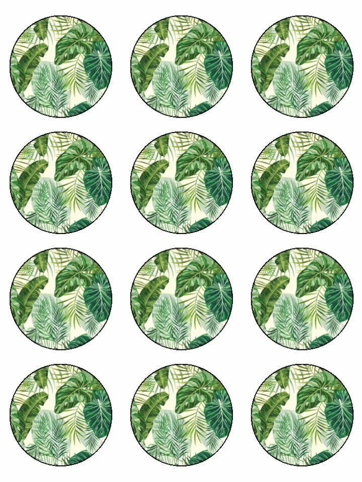 Tropical theme leaves edible printed Cupcake Toppers Icing Sheet of 12 Toppers