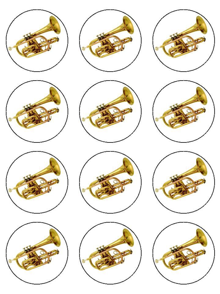Brass band Cornet musical instrument Edible Printed Cupcake Toppers Icing Sheet of 12 Toppers
