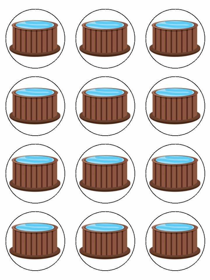 Hot Tub party Tub party water edible printed Cupcake Toppers Icing Sheet of 12 Toppers