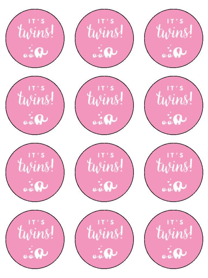 Its baby girl twins Edible Printed Cupcake Toppers Icing Sheet of 12 Toppers